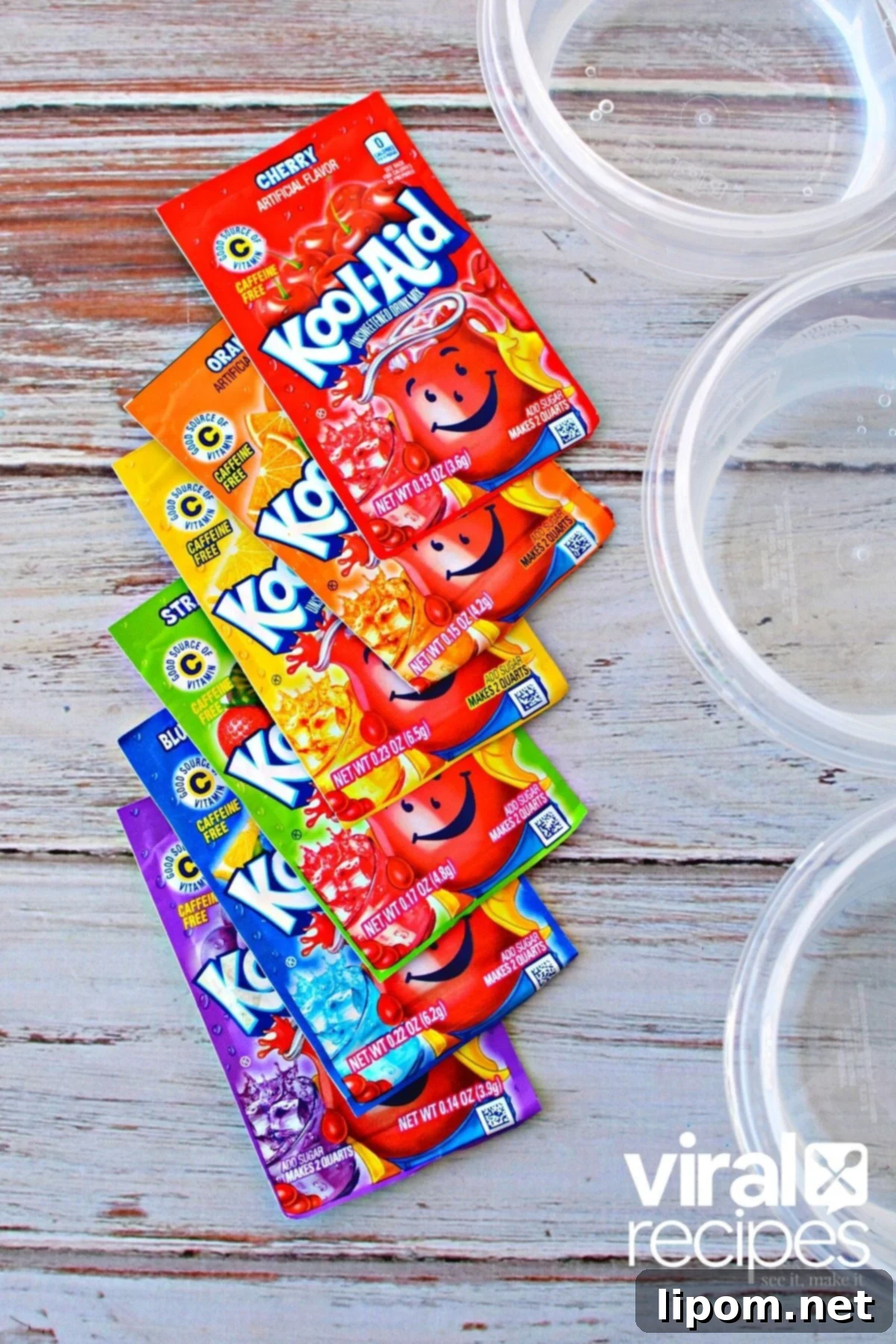 kool-aid drink mix packets.