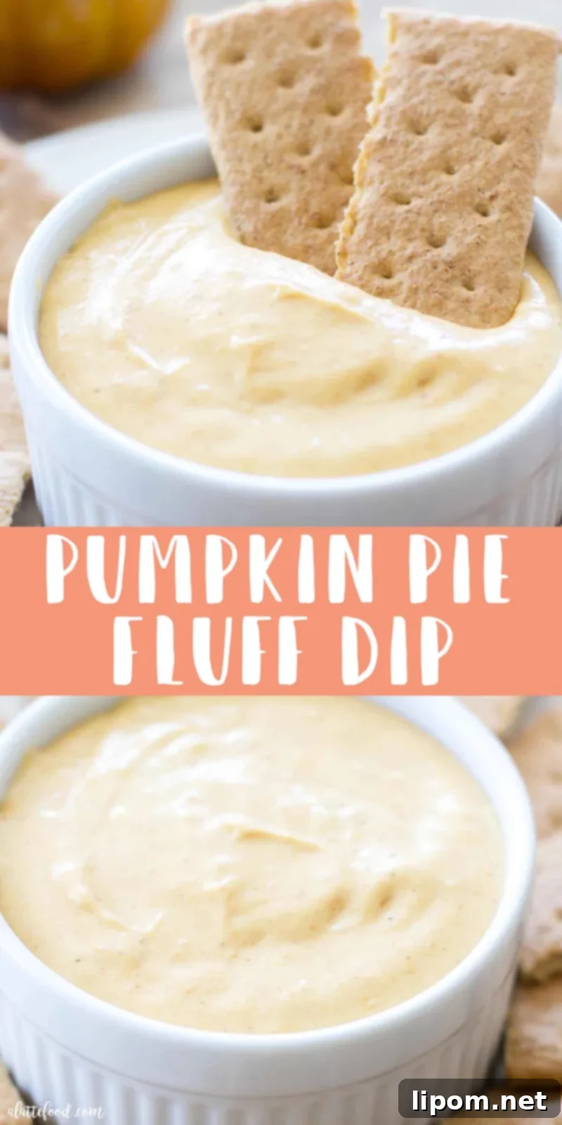 Pumpkin Pie Fluff Dip -- collage of pumpkin pie fluff dip with marshmallow fluff and cream cheese