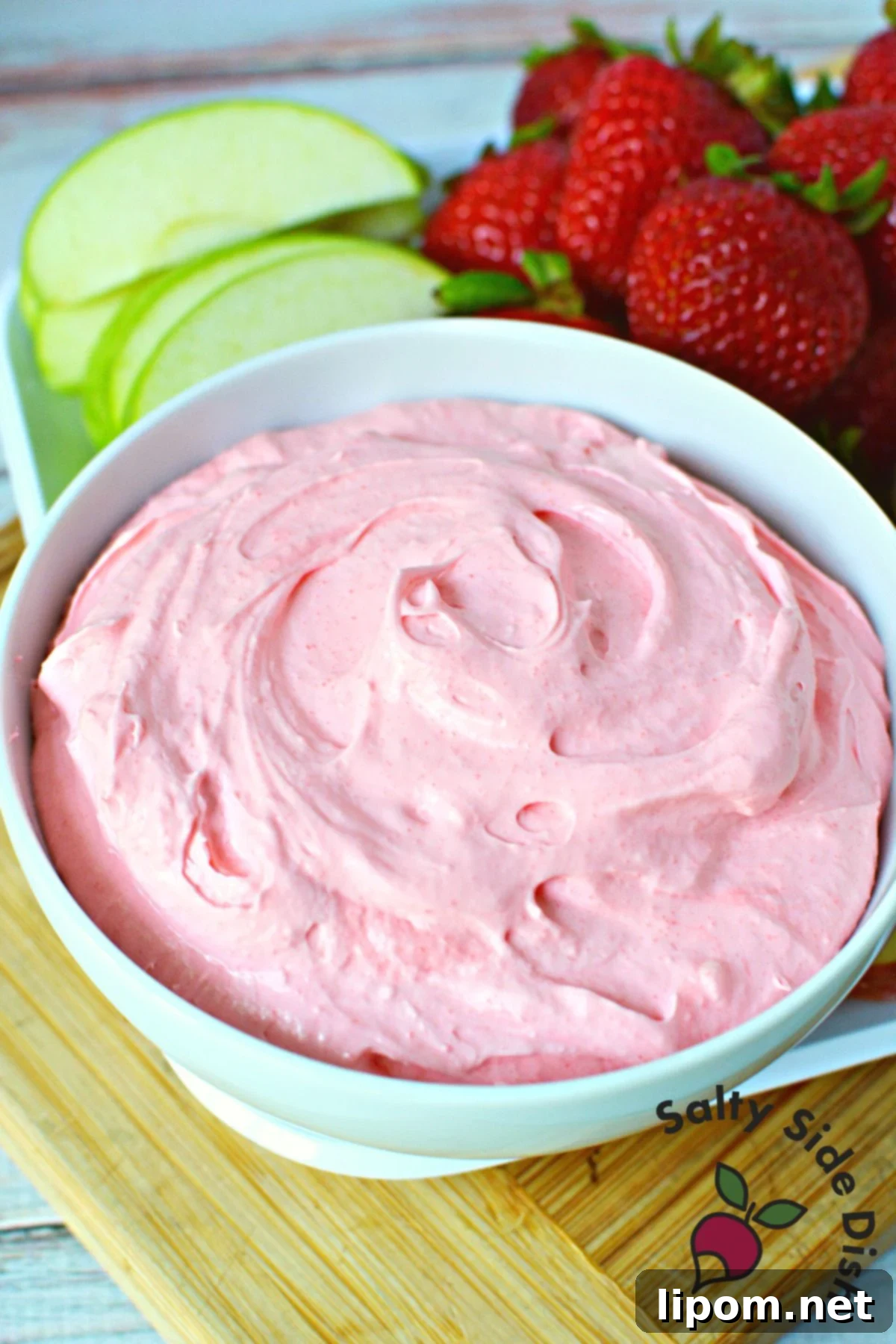 Luscious Strawberry Dip 6 A generous, inviting large bowl of creamy dessert dip, perfectly blended and ready to serve, highlighting its smooth texture and appealing presentation for any gathering.