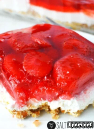 Luscious Strawberry Dip 10 Strawberry Pretzel Salad, a classic sweet and salty dessert side dish.