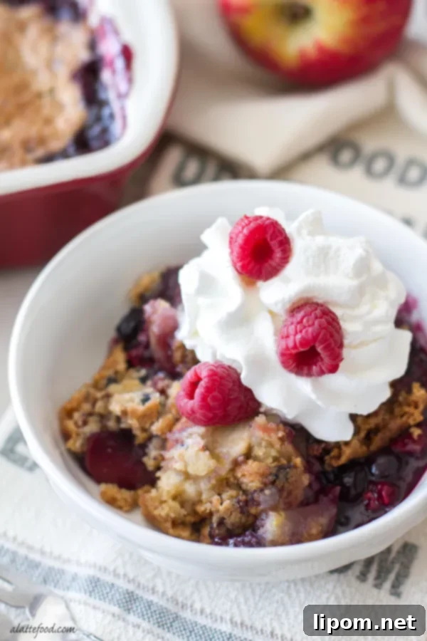 Rustic Apple Berry Cobbler 2 Freshly baked berry and apple cobbler, bubbling and ready to serve