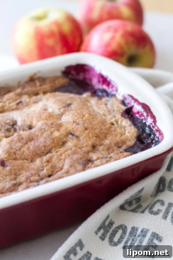 Rustic Apple Berry Cobbler 3 Golden muffin mix topping on a bubbling apple berry cobbler