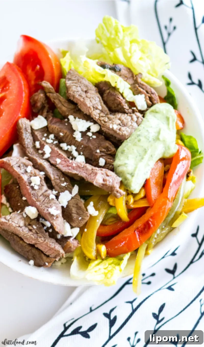 Close-up of Fajita Steak Salad with Dressing