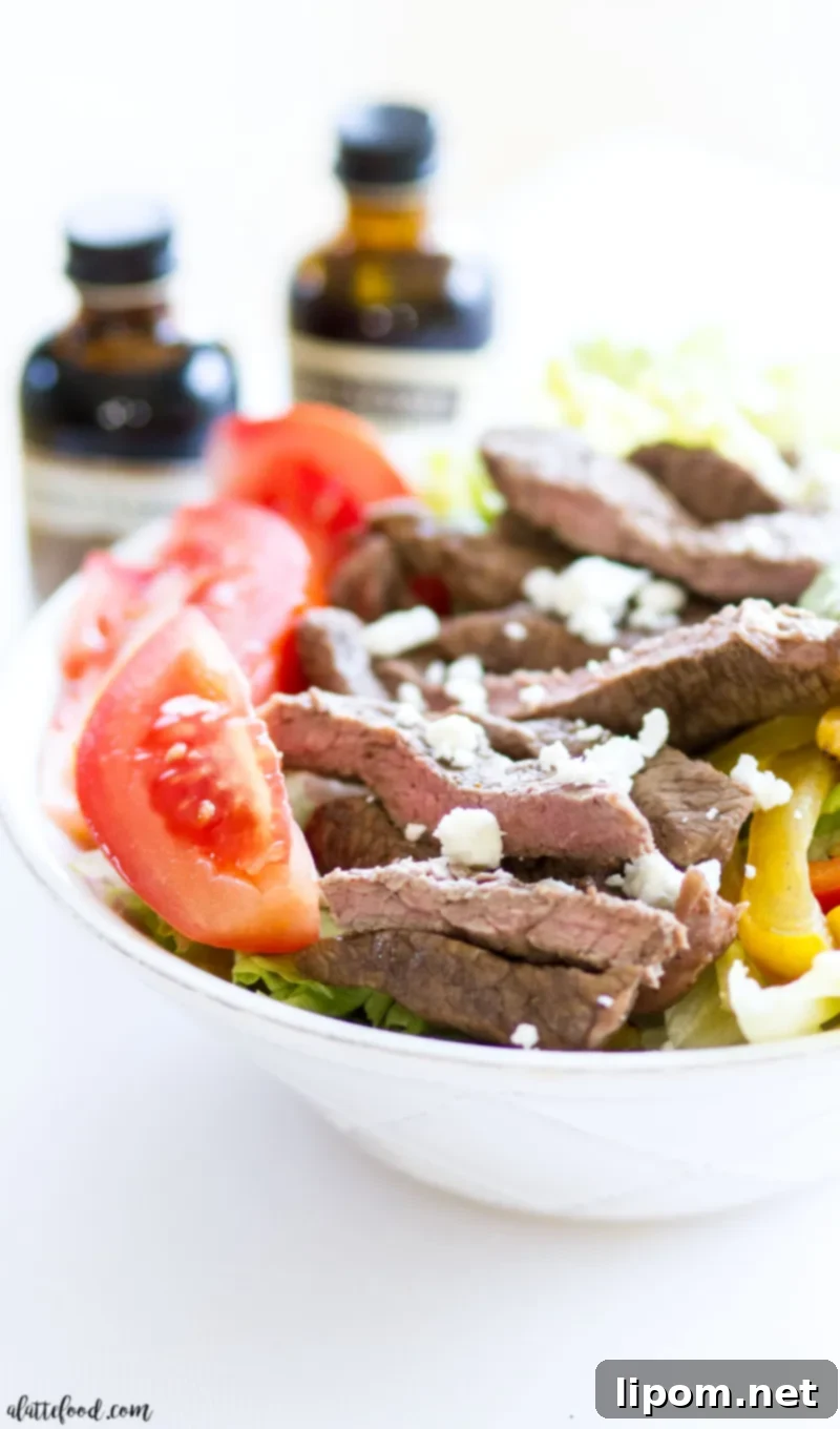 Ready-to-eat Fajita Steak Salad with dressing and cheese
