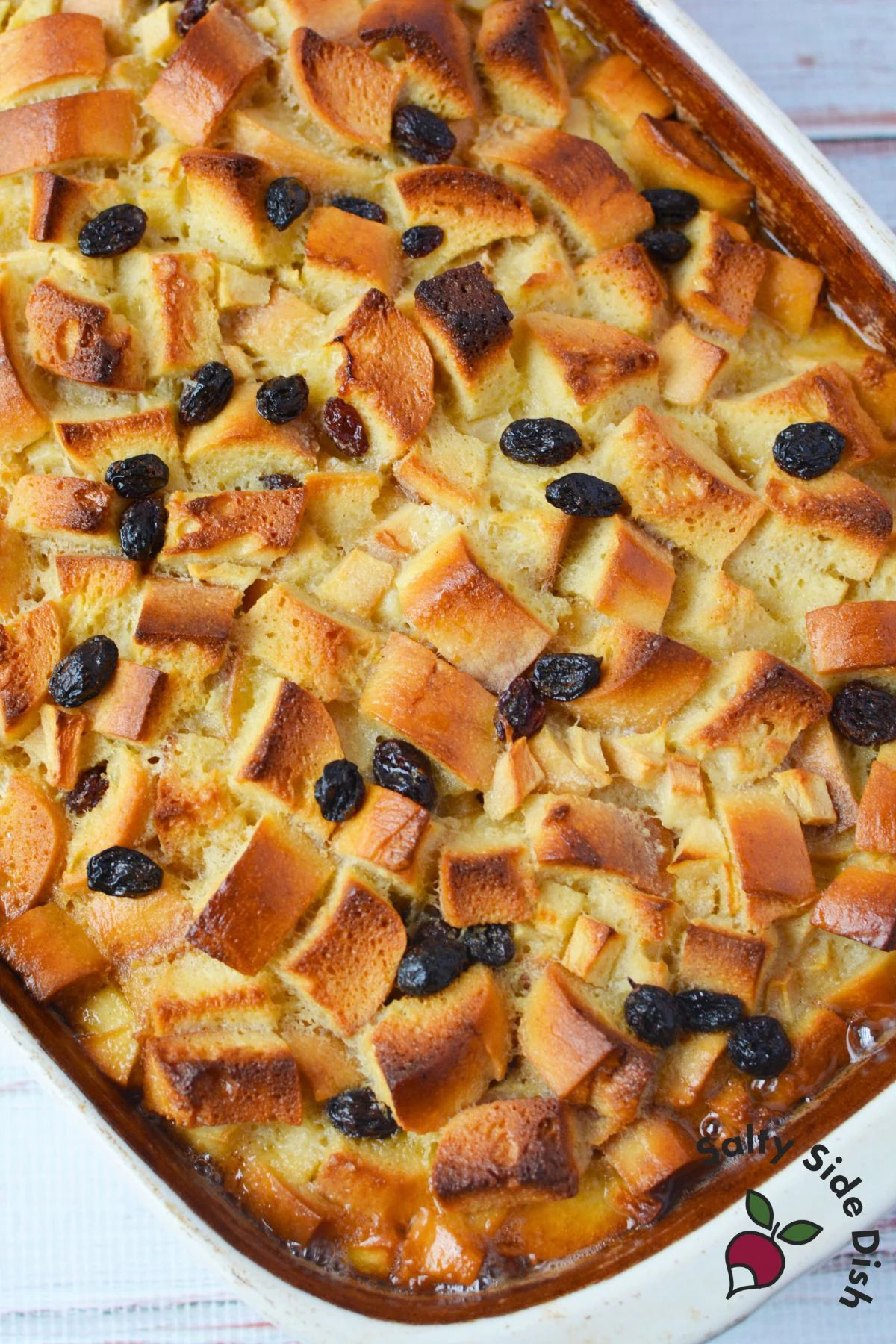 Ruths Chris copycat bread pudding baked with apples and raisins