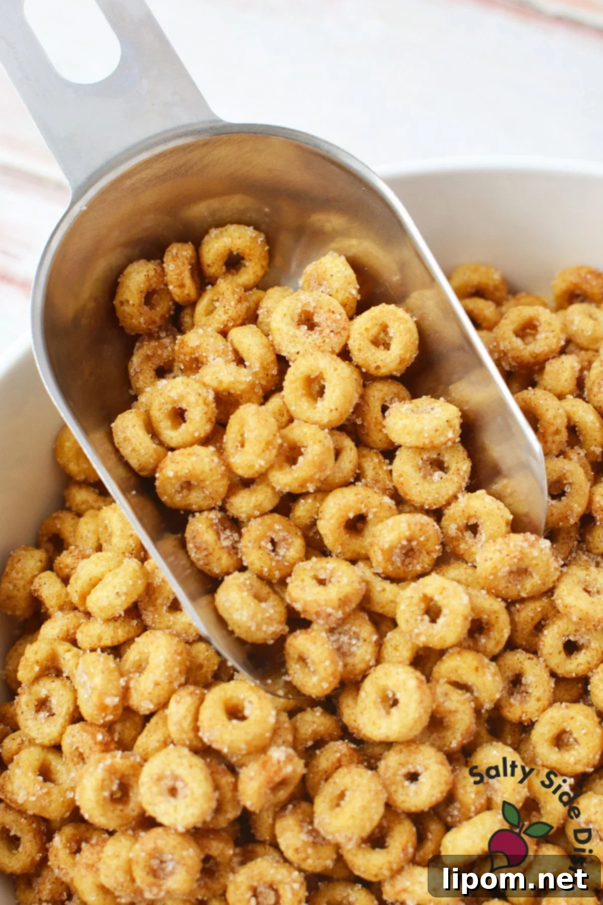 Pan-Fried Cinnamon Toast Cereal Bites 2 Buttery cinnamon sugar Cheerios coated evenly after stovetop cooking