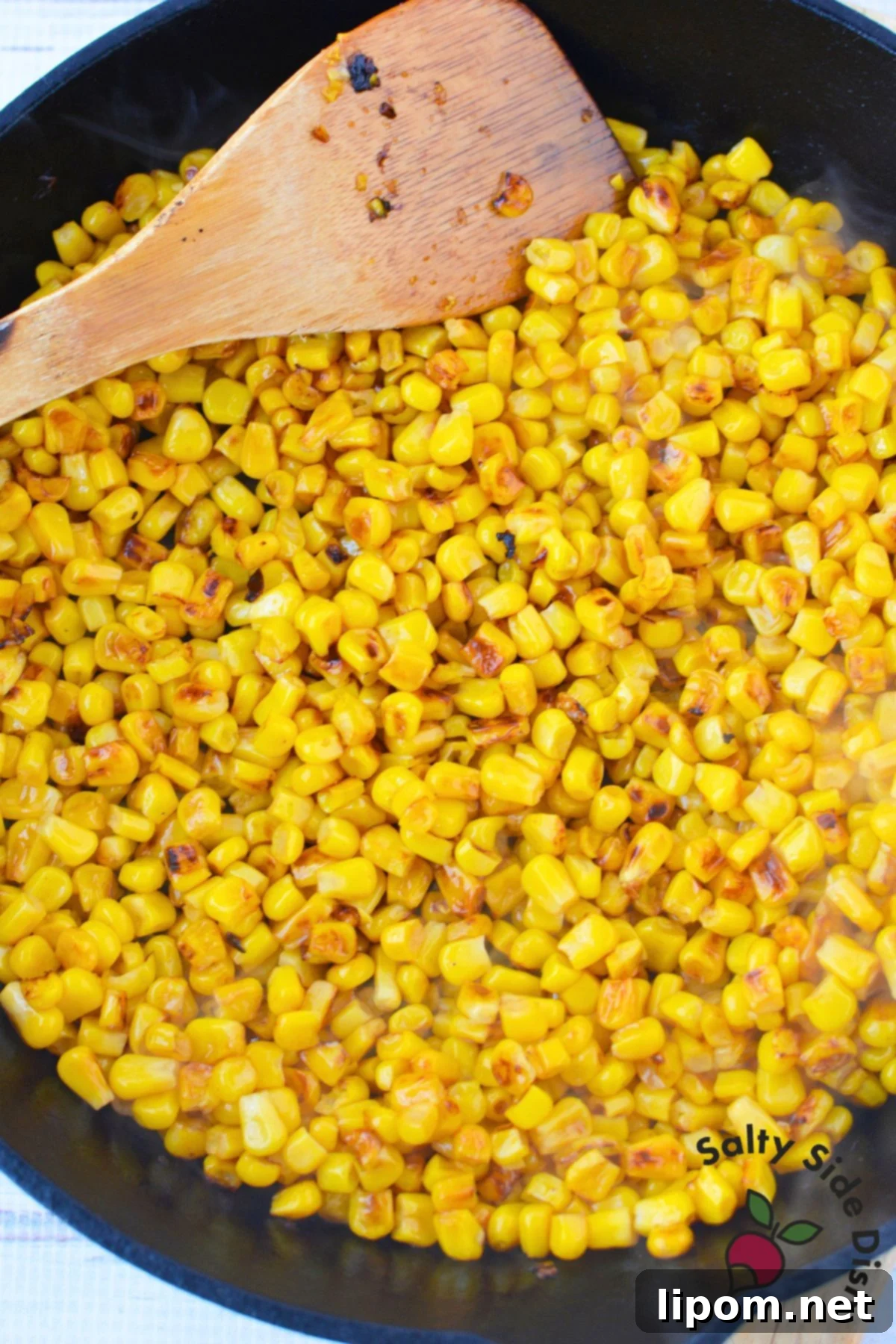Mexican Street Corn Chicken Casserole 4 charred corn in skillet
