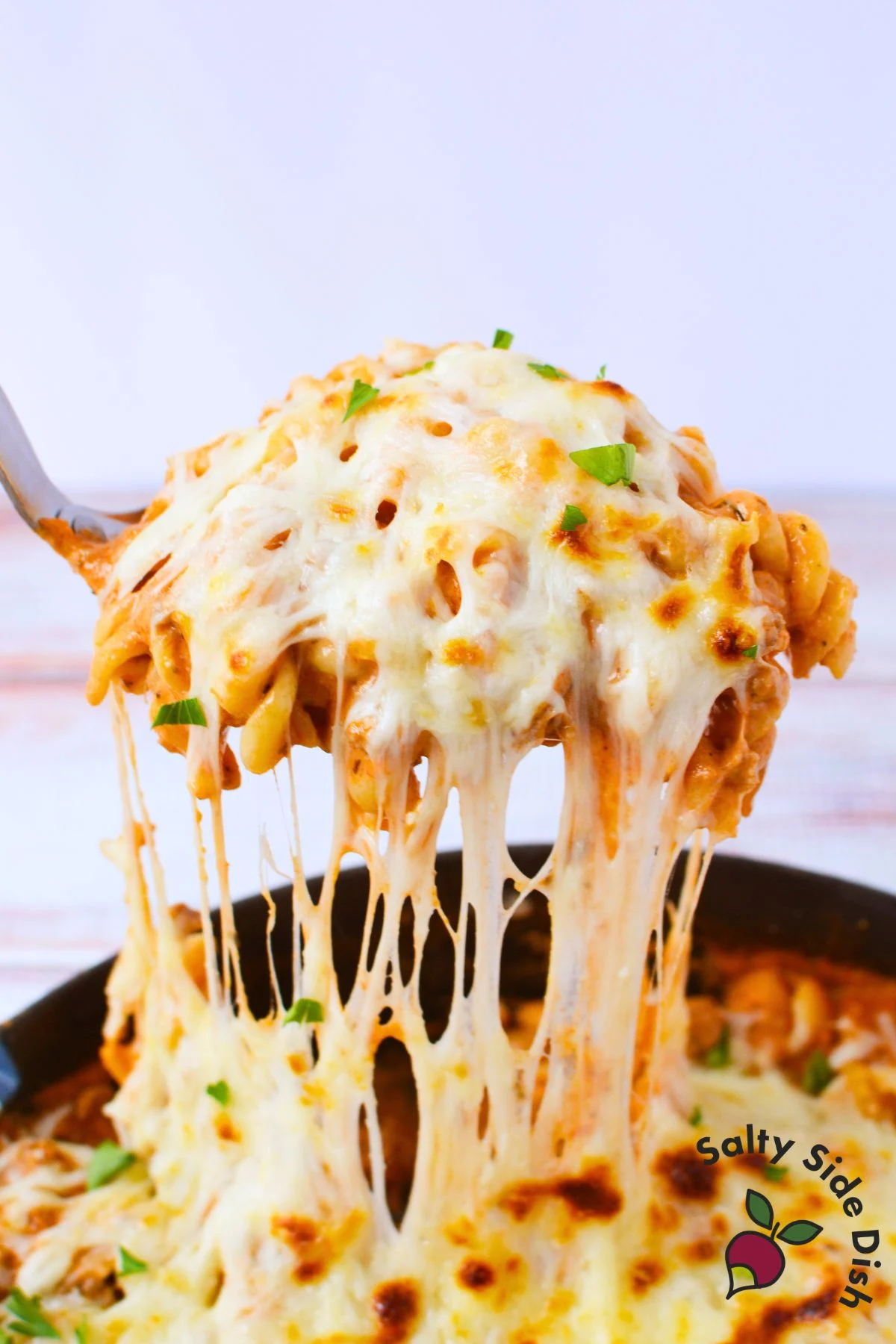ground beef and pasta recipe with rotini in creamy tomato cream cheese sauce