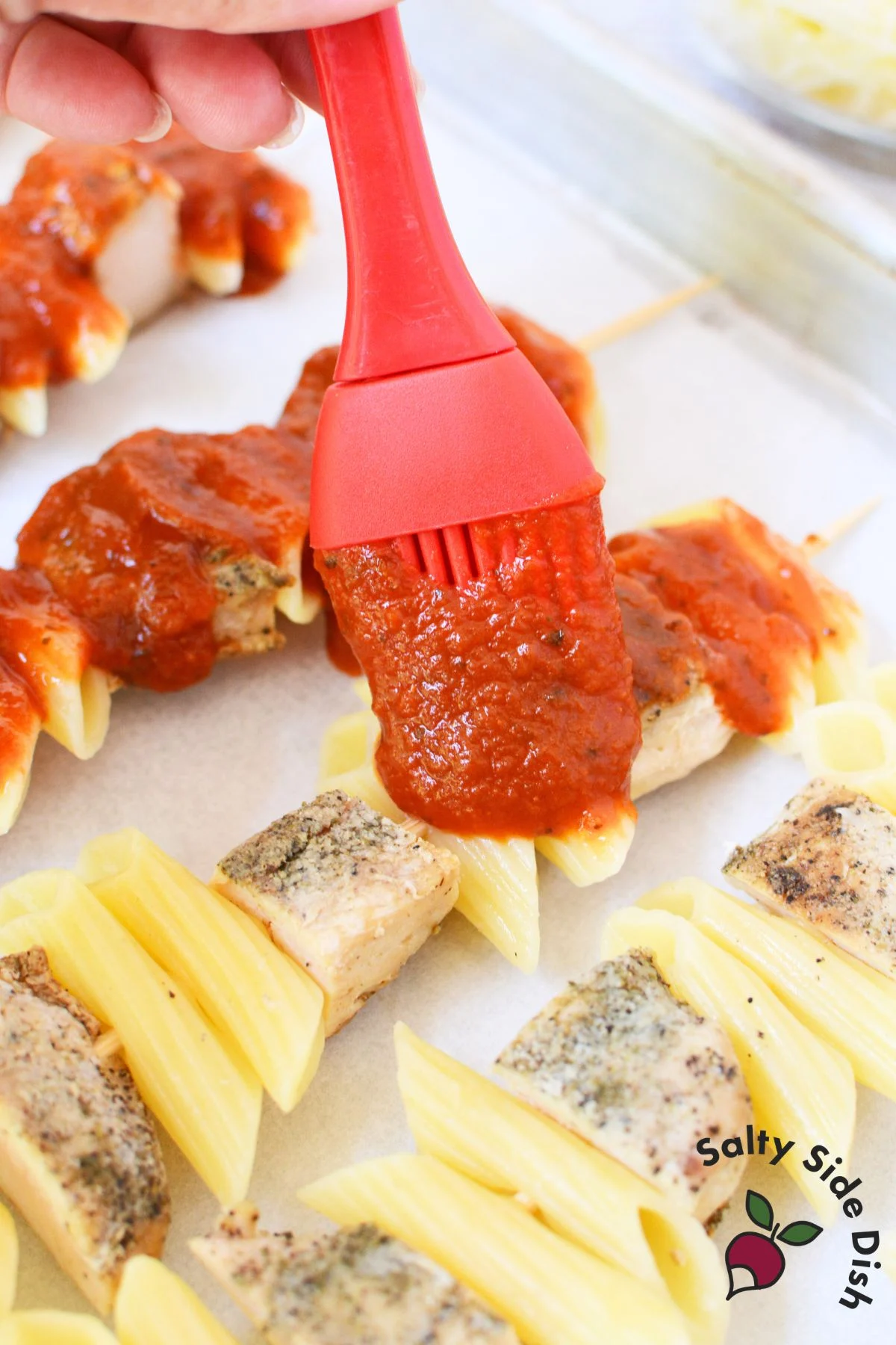 Chicken Parmesan Pasta Skewers