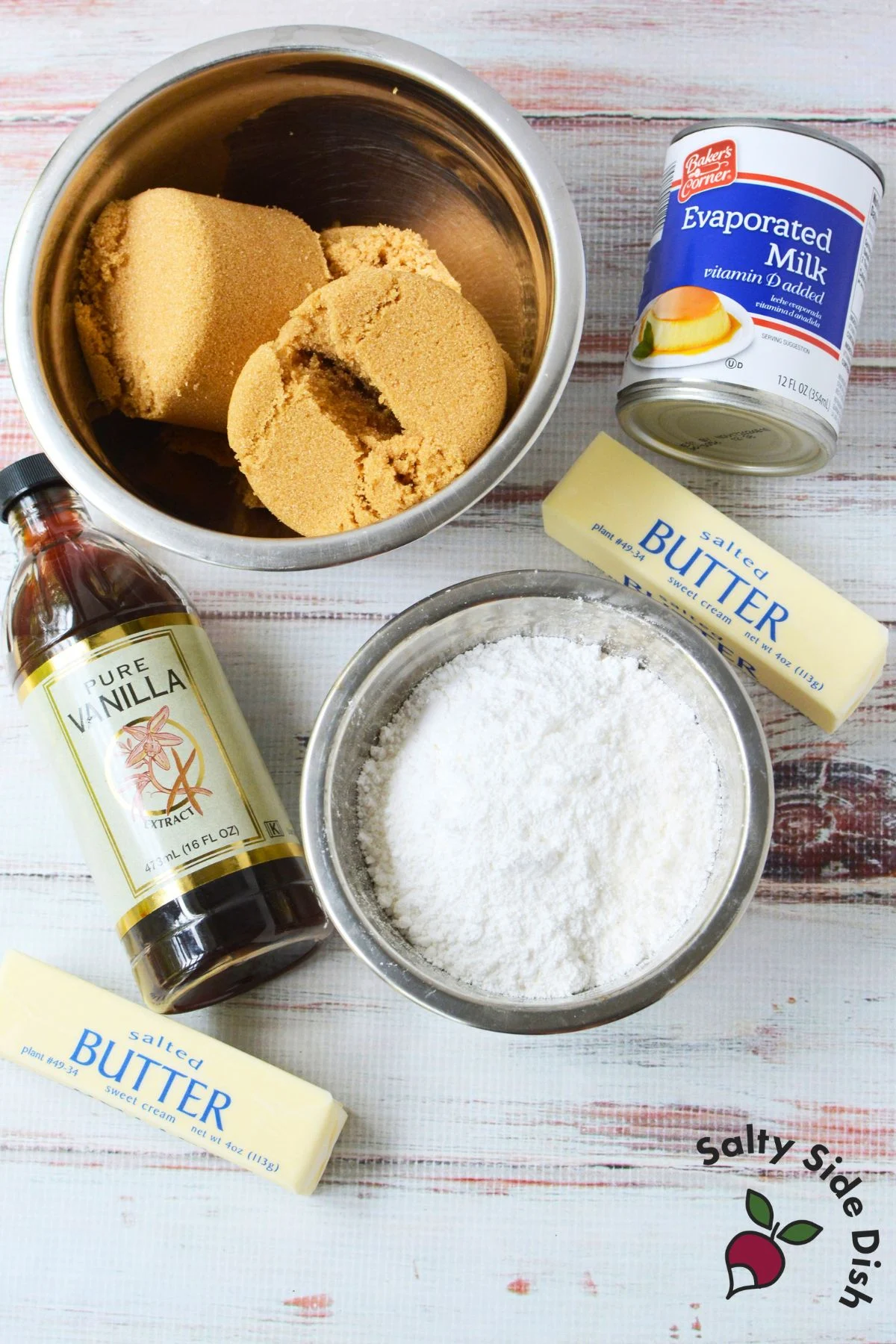 layout of all ingredients for this fudge recipe